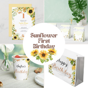 Elephant and Sunflower Animal First Birthday Tapestry
