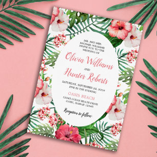Invitation Hibiscus floral tropical Arc Mariage bleu marine