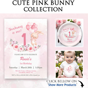 Sticker Rond Cute Bunny rose 1er Anniversaire Fille Printemps F