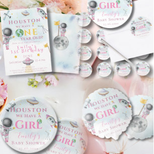 Houston We Have A Girl baby shower Space Astronaut Classic Round Sticker