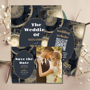 Elegant Silver Gold Celestial Wedding Save The Date
