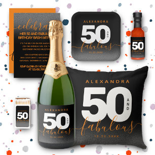 Modern Girly Orange 50 and Fabulous Throw Pillow