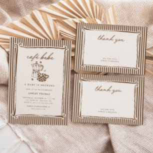 Vintage Brown Stripe Baby Shower Thank You Card