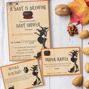 Books for Baby Halloween Pregnant witch Shower Enclosure Card