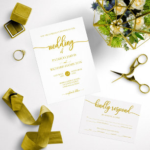 We Are Tying The Knot Gold Calligraphy Wedding Invitation