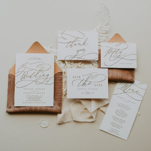 Romantic Gold Calligraphy Flourish The Wedding Of Invitation