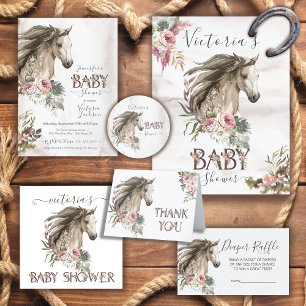 Floral Horse Ranch Baby Shower Classic Round Sticker