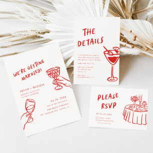 Funky Red Fun Getting Married Illustrated Wedding Invitation