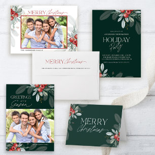Modern Elegant Winter Greenery Christmas Party Invitation