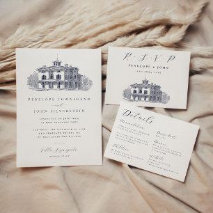 Elegant Italian Villa Illustration Wedding RSVP Card