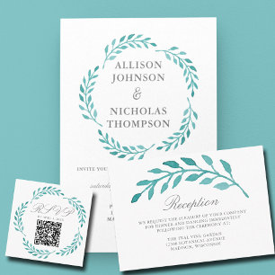 Simple Teal Watercolor Botanical Vine Wedding RSVP Enclosure Card