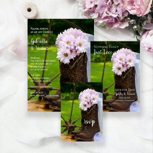 Cartons Réponse Poitrine Rustique Rose Boots de Cowboy Mariage Car