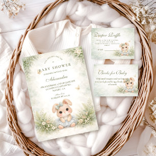 Invitation Baby Shower Fleur Bunny Vert Sauge