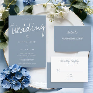 Invitation Décontracté moderne Dusty Blue Typography Mariage