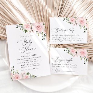 Blush Flowers, Pink Flowers, Boho, Baby Shower Invitation