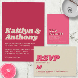 Invitation En Aluminium 70's Retro Super Viva Magenta Mariage Real