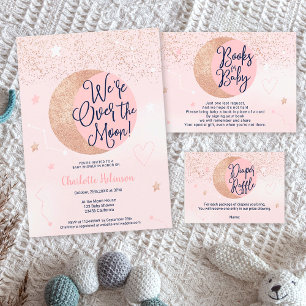 Blue rose gold glitter over the moon baby shower