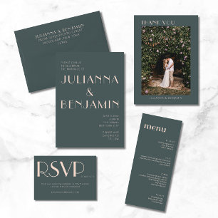 Invitation Tout En Un Elégant minimaliste Turquoise et Mariage Art Déco