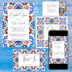 Blue Mexican colourful talavera tiles menu templat
