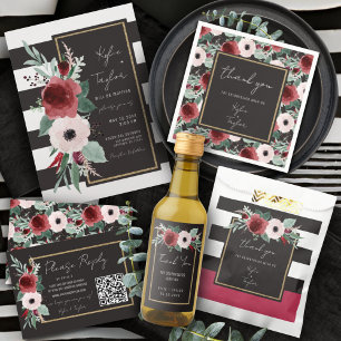 Black White Stripe Botanical Couple Wedding Shower Tapestry