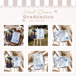 Retro Hand Drawn Blue Graduation Invitation