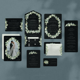 Black Snowberry+Eucalyptus Bouquet Wedding Info Enclosure Card