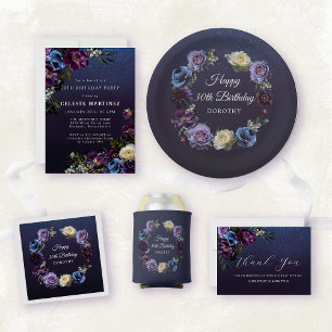 Moody Purple Flowers 30th Birthday Party Invitation