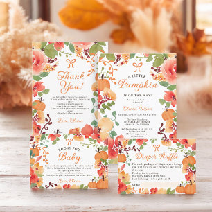 Fall Bow Boho Little pumpkin floral baby shower Thank You Card