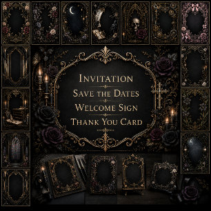 Invitation Mariage Gothique Violet Médiéval Rose Crâne Lune