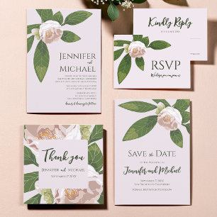 Camellia and Greenery Simple Elegant  RSVP Card