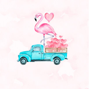 Vintage Truck Pink Flamingo Hearts Baby Shower Invitation