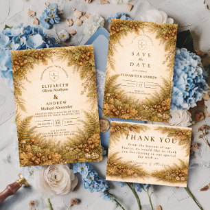 Vintage Autumn Woodland Botanical Wedding Invitation