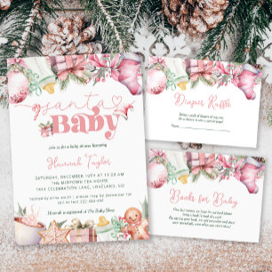 Diaper Raffle Christmas Santa Pink Baby Shower Enclosure Card