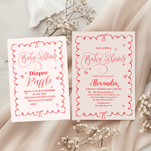 Minimalist Pink Bow Doodle Baby Diapper Raffle  Enclosure Card