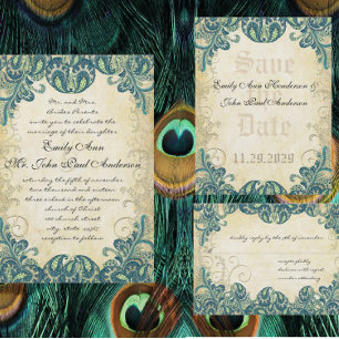 Elegant Paisley Peacock Blue Green and Gold Magnetic Invitation