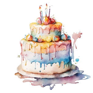Personalized Watercolor Cake Aunt's Birthday Holiday Card