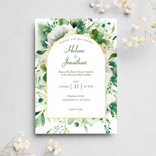 Modern Emerald Green Floral Elegant Boho Wedding Invitation