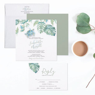 Wedding Invitation QR Code Tropical Sea Turtle