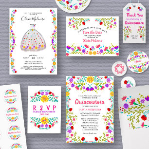 Mexican Fiesta White Floral Charro Quinceanera Invitation