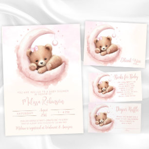 Blush Pink Watercolor Bear Girl Diaper Raffle Enclosure Card