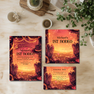 Rustic Cowboy Rodeo 1st Birthday Thank You Card