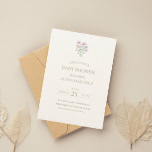 Lilac Purple Floral Baby Shower Invitation