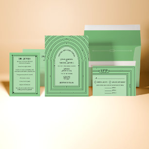 Retro Vintage Inspired Arch Pale Green Wedding Invitation