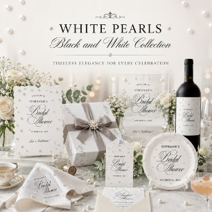 Luxury Pearl Bridal Shower Favour Tag Black 