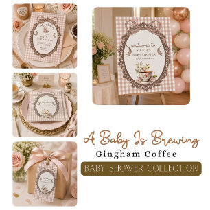 Serviette En Papier Une Baby Shower Café Gingham 'Un Bébé est en Train