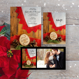 Rustic Pines and Red Lace Winter Wedding RSVP Card