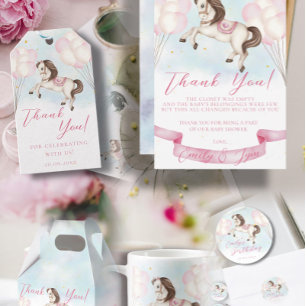 Invitation Fairytale Pony Stars Baby shower de ballons roses