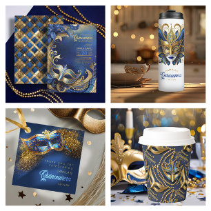 Quinceanera Masquerade Blue Gold ID1031 Invitation