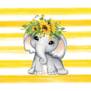 Chic Sunflower Elephant Girl Baby Shower Invitation