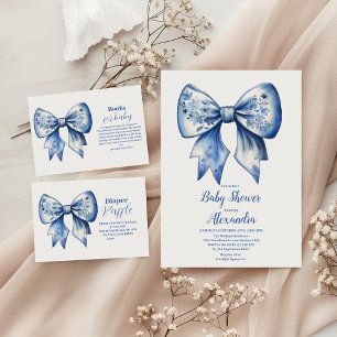 Watercolor Ribbon Dusty Blue Bow Books for Baby Enclosure Card